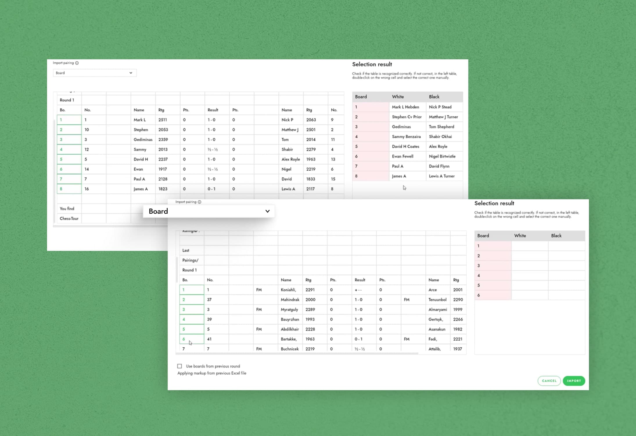 How to import pairings into idChess